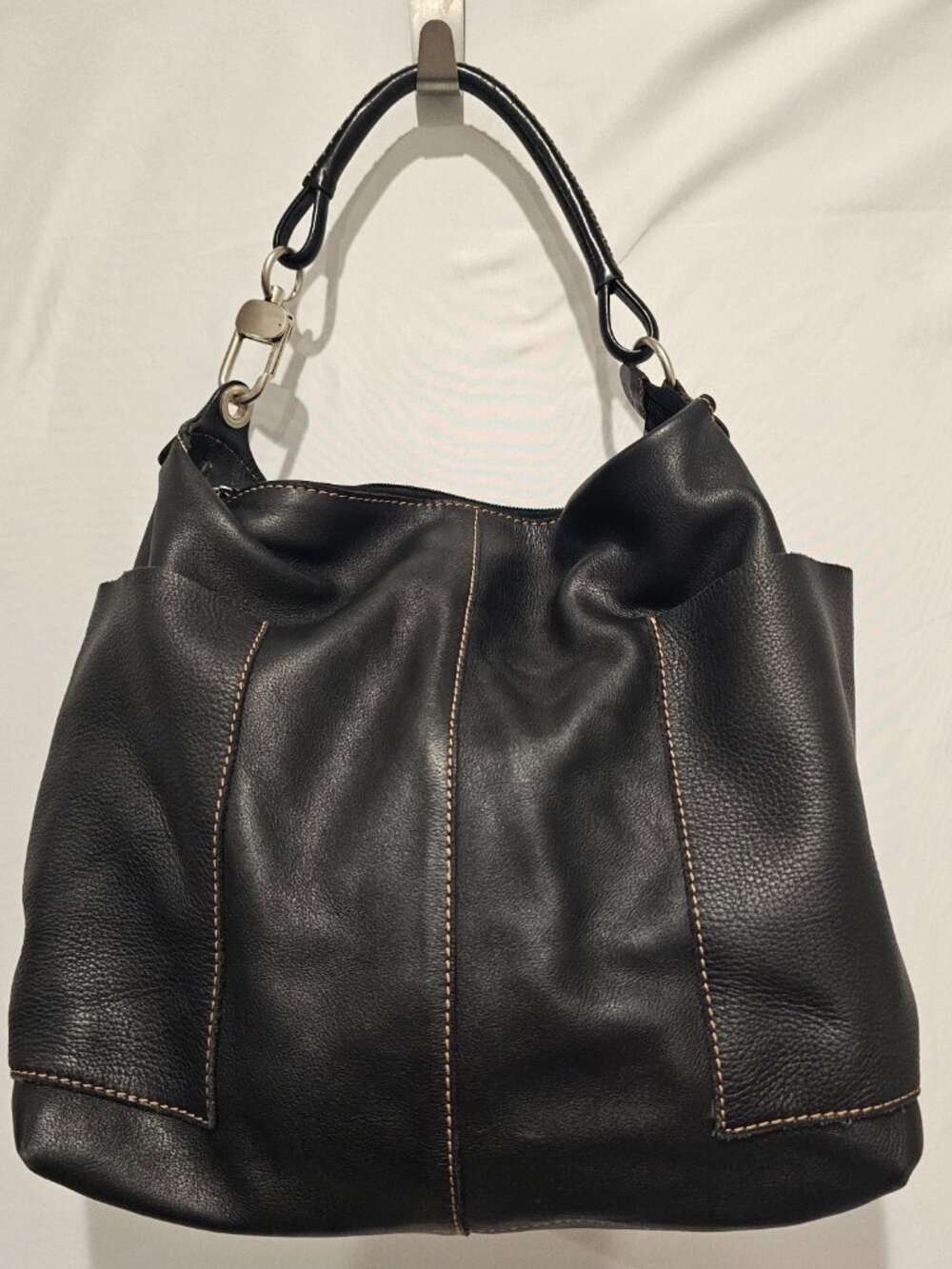 Peter Kent Black Genuine Leather Pebbled Hobo Shoulder Bag Handbag Pouch